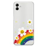 Manitoba Samsung Galaxy A04 ile Uyumlu Baskılı Yumuşak Silikon Şeffaf Telefon Kılıfı, Gökkuşağı ve Çiçek Deseni