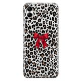 Manitoba Samsung Galaxy A04 ile Uyumlu Baskılı Yumuşak Silikon Şeffaf Telefon Kılıfı, Leopar Desen, Kırmızı Fiyonk