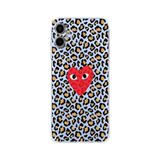 Manitoba Samsung Galaxy A04 Uyumlu Baskılı Yumuşak Silikon Şeffaf Telefon Kılıfı, Leopar Desen, Kırmızı Kalp