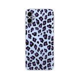 Manitoba Samsung Galaxy A04 Uyumlu Baskılı Yumuşak Silikon Şeffaf Telefon Kılıfı, Leopar Desen, Mor-Siyah