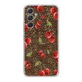 Manitoba Samsung Galaxy A05S Uyumlu Leopar ve Kiraz Tasarımlı Baskılı Şeffaf Telefon Kılıfı