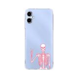 Manitoba Samsung Galaxy A07 Uyumlu Baskılı Yumuşak Silikon Şeffaf Telefon Kılıfı, Pembe Skeleton Desen