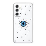 Manitoba Samsung Galaxy A14 ile Uyumlu Baskılı Yumuşak Silikon Şeffaf Telefon Kılıfı, Göz Deseni