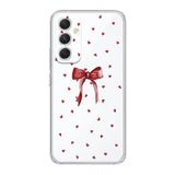 Manitoba Samsung Galaxy A14 ile Uyumlu Baskılı Yumuşak Silikon Şeffaf Telefon Kılıfı, Kırmızı Kalp Desen