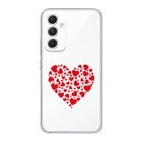 Manitoba Samsung Galaxy A14 ile Uyumlu Baskılı Yumuşak Silikon Şeffaf Telefon Kılıfı, Kırmızı Kalp Deseni
