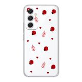 Manitoba Samsung Galaxy A14 ile Uyumlu Baskılı Yumuşak Silikon Şeffaf Telefon Kılıfı, Uğur Böceği ve Kalp Deseni