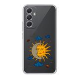 Manitoba Samsung Galaxy A14 Uyumlu Baskılı Yumuşak Silikon Şeffaf Telefon Kılıfı, Ay ve Güneş Deseni