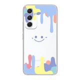 Manitoba Samsung Galaxy A14 Uyumlu Gülen Yüz Tasarımlı Şeffaf Telefon Kılıfı, Çok Renkli