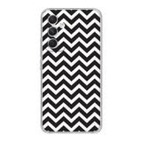 Manitoba Samsung Galaxy A14 Uyumlu Şevron Desen Tasarımlı Şeffaf Telefon Kılıfı, Siyah-Beyaz