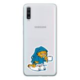 Manitoba Samsung Galaxy A20S ile Uyumlu Garfield Tasarımlı Şeffaf Telefon Kılıfı, Silikon, Çok Renkli