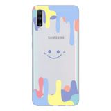 Manitoba Samsung Galaxy A20S ile Uyumlu Gülen Yüz Tasarımlı Şeffaf Telefon Kılıfı, Çok Renkli