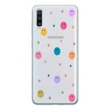 Manitoba Samsung Galaxy A20S ile Uyumlu Gülen Yüz ve Yıldızlar Tasarımlı Baskılı Şeffaf Telefon Kılıfı