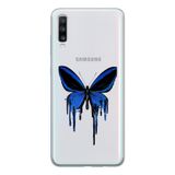 Manitoba Samsung Galaxy A20S ile Uyumlu Mavi Kelebek Tasarımlı Şeffaf Telefon Kılıfı