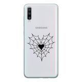 Manitoba Samsung Galaxy A20S ile Uyumlu Örümcek Ağı Kalp Tasarımlı Şeffaf Telefon Kılıfı