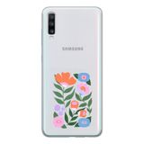 Manitoba Samsung Galaxy A20S ile Uyumlu Sanatsal Çiçek Tasarımlı Baskılı Şeffaf Telefon Kılıfı