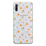 Manitoba Samsung Galaxy A20S ile Uyumlu Turuncu Çiçekler Tasarımlı Baskılı Şeffaf Telefon Kılıfı