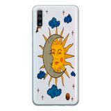 Manitoba Samsung Galaxy A20S Uyumlu Ay ve Güneş Tasarımlı Şeffaf Telefon Kılıfı, Çok Renkli