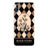 Manitoba Samsung Galaxy A20S Uyumlu Black Tulips Tasarımlı Şeffaf Telefon Kılıfı, Çok Renkli