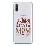 Manitoba Samsung Galaxy A20S Uyumlu Cat Mom Tasarımlı Şeffaf Telefon Kılıfı, Çok Renkli