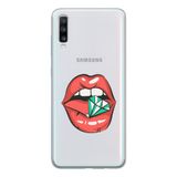 Manitoba Samsung Galaxy A20S Uyumlu Dudak ve Elmas Tasarımlı Şeffaf Telefon Kılıfı, Çok Renkli