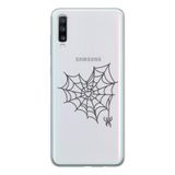 Manitoba Samsung Galaxy A20S Uyumlu Örümcek Ağı Tasarımlı Şeffaf Telefon Kılıfı, Silikon, Çok Renkli