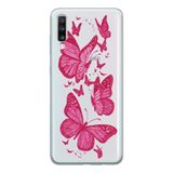 Manitoba Samsung Galaxy A20S Uyumlu Pembe Kelebekler Tasarımlı Baskılı Şeffaf Telefon Kılıfı