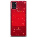 Manitoba Samsung Galaxy A21S ile Uyumlu Baskılı Yumuşak Silikon Şeffaf Telefon Kılıfı, Çilek ve Fiyonk Desen, Kırmızı
