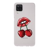 Manitoba Samsung Galaxy A22/M22/M32 ile Uyumlu Dudak ve Kiraz Tasarımlı Baskılı Şeffaf Silikon Telefon Kılıfı