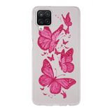 Manitoba Samsung Galaxy A22/M22/M32 ile Uyumlu Pembe Kelebekler Tasarımlı Baskılı Şeffaf Telefon Kılıfı