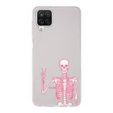 Manitoba Samsung Galaxy A22/M22/M32 Uyumlu Baskılı Yumuşak Silikon Şeffaf Telefon Kılıfı, Pembe Iskelet Deseni