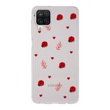 Manitoba Samsung Galaxy A22/M22/M32 Uyumlu Baskılı Yumuşak Silikon Şeffaf Telefon Kılıfı, Uğur Böceği ve Kalp Deseni