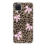 Manitoba Samsung Galaxy A22/M22/M32 Uyumlu Leopar Desen ve Pembe Fiyonk Baskılı Şeffaf Silikon Telefon Kılıfı