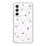 Manitoba Samsung Galaxy A25 ile Uyumlu Baskılı Yumuşak Silikon Şeffaf Telefon Kılıfı, Çilek ve Fiyonk Deseni