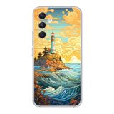 Manitoba Samsung Galaxy A25 Uyumlu Deniz Feneri Tasarımlı Şeffaf Telefon Kılıfı, Çok Renkli