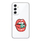 Manitoba Samsung Galaxy A25 Uyumlu Dudak ve Elmas Tasarımlı Şeffaf Telefon Kılıfı, Çok Renkli