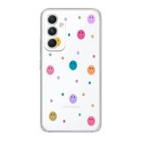 Manitoba Samsung Galaxy A25 Uyumlu Gülen Yüz ve Yıldızlar Tasarımlı Baskılı Şeffaf Telefon Kılıfı