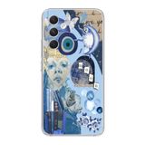 Manitoba Samsung Galaxy A25 Uyumlu Mavi Kolaj Tasarımlı Şeffaf Telefon Kılıfı