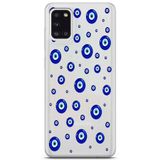 Manitoba Samsung Galaxy A31 ile Uyumlu Baskılı Yumuşak Silikon Şeffaf Telefon Kılıfı, Mavi Nazar Boncuğu Deseni