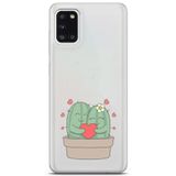 Manitoba Samsung Galaxy A31 ile Uyumlu Sevimli Kaktüsler Tasarımlı Baskılı Şeffaf Telefon Kılıfı, Çok Renkli