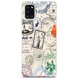 Manitoba Samsung Galaxy A31 Uyumlu Baskılı Yumuşak Silikon Şeffaf Telefon Kılıfı, Posta Pulu Deseni