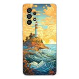 Manitoba Samsung Galaxy A33 ile Uyumlu Deniz Feneri Tasarımlı Şeffaf Telefon Kılıfı, Çok Renkli, Silikon
