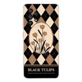 Manitoba Samsung Galaxy A33 Uyumlu Black Tulips Tasarımlı Şeffaf Telefon Kılıfı, Çok Renkli
