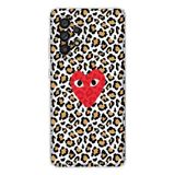 Manitoba Samsung Galaxy A33 Uyumlu Leopar Desen ve Kalp Tasarımlı Şeffaf Silikon Telefon Kılıfı, Çok Renkli
