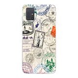 Manitoba Samsung Galaxy A51 Uyumlu Baskılı Yumuşak Silikon Şeffaf Telefon Kılıfı, Posta Pulu Deseni