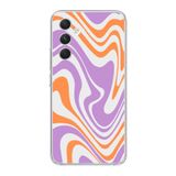 Manitoba Samsung Galaxy A54 ile Uyumlu Desen Tasarımlı Şeffaf Telefon Kılıfı, Turuncu-Mor-Beyaz