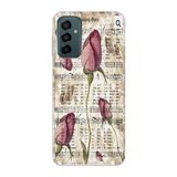 Manitoba Samsung Galaxy M13 / M23 Uyumlu Çiçek ve Notalar Tasarımlı Baskılı Şeffaf Telefon Kılıfı