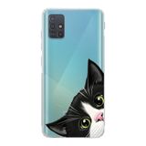 Manitoba Samsung Galaxy M31S Uyumlu Baskılı Yumuşak Silikon Şeffaf Telefon Kılıfı, Turkuaz, Kedi Deseni