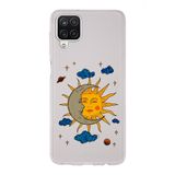 Manitoba Samsung Galaxy M33 Uyumlu Ay ve Güneş Tasarımlı Şeffaf Telefon Kılıfı, Çok Renkli