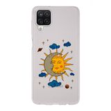 Manitoba Samsung Galaxy M33 Uyumlu Baskılı Yumuşak Silikon Şeffaf Telefon Kılıfı, Ay ve Güneş Deseni