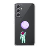 Manitoba Samsung Galaxy M34 5G ile Uyumlu Astronot Tasarımlı Baskılı Şeffaf Telefon Kılıfı